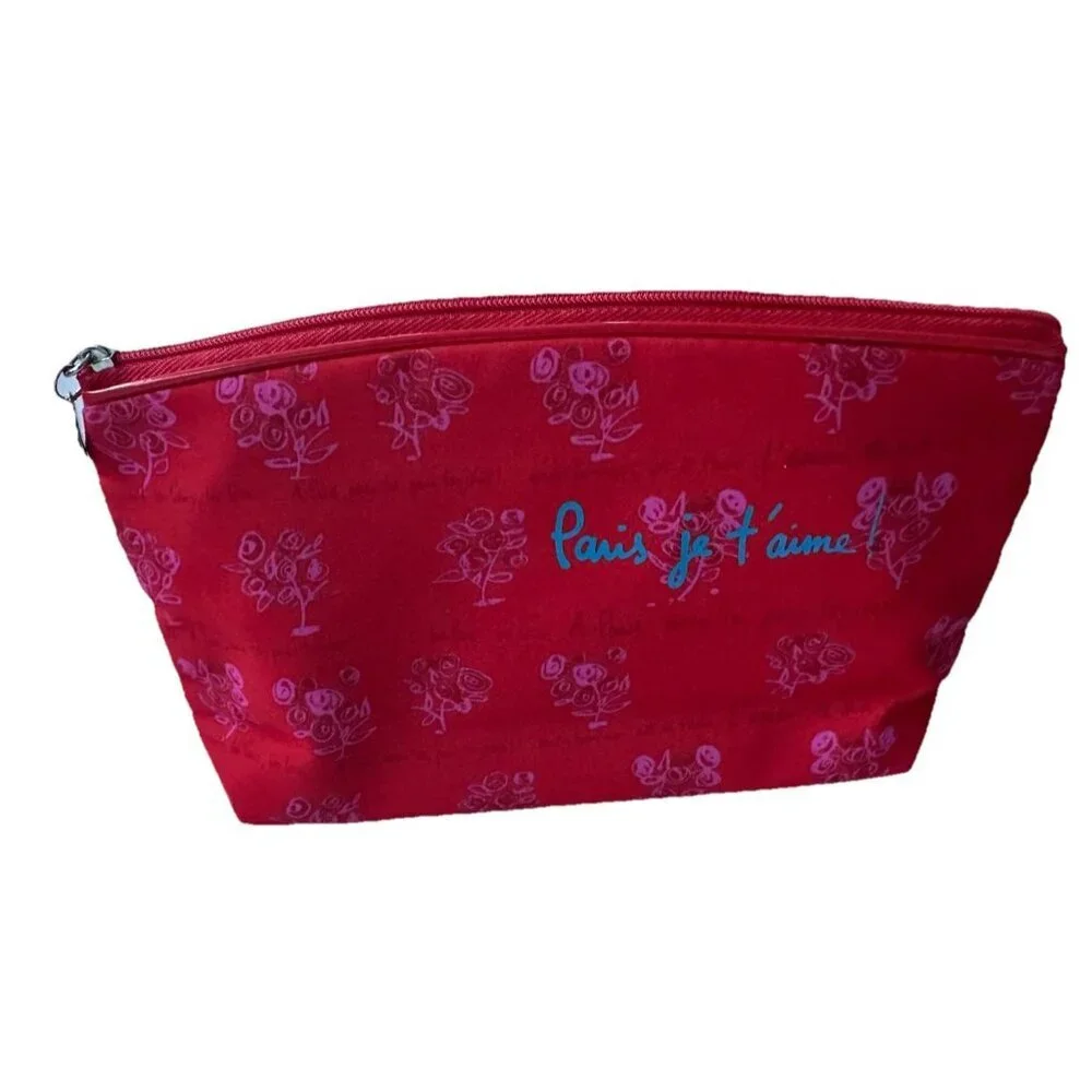 New LANCOME Paris je t'aime! RED Travel Cosmetic Makeup Bag‎ Case Toiletry Vacay